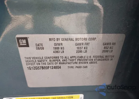 2009 Chevrolet Malibu Ls from USA, damaged, VIN 1G1ZG57B89F124804